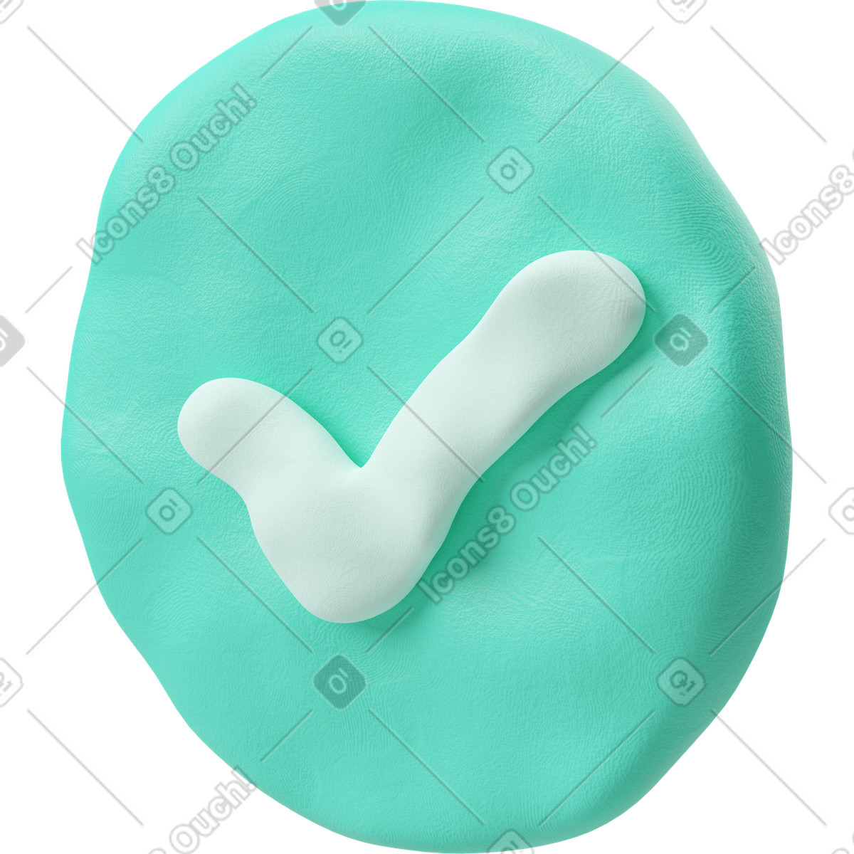Three-quarter view of a blue green check mark illustration in 3D Plastilina style download in PNG, SVG