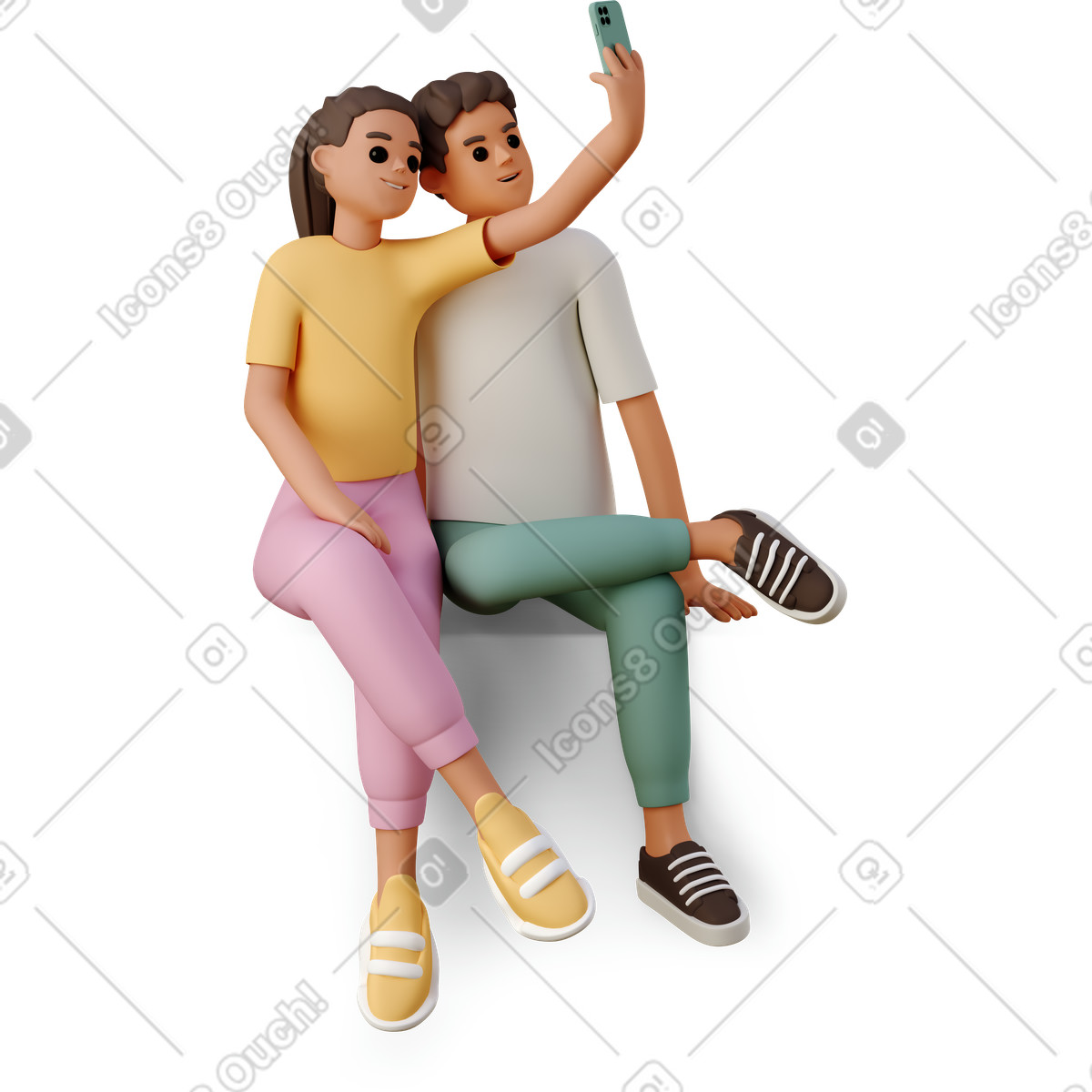 3D Casual life スタイルの Young people taking selfie のイラストをPNG、SVG形式でダウンロード