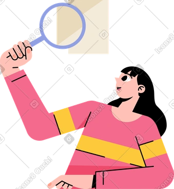 Woman searching with a magnifying glass animated illustration in GIF, Lottie (JSON), AE
