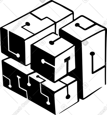 Cubo digital con circuitos y piezas modulares. PNG, SVG