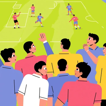 A group of excited fans at a sports stadium, all wearing colorful jerseys of their favorite teams. Their faces show intense concentration and anticipation. Some fans have their hands clasped together, while others have their hands on their cheeks, wide-eyed, as they watch the game unfold. The background shows a vibrant green field, with players in uniforms actively engaged in the game. The atmosphere is charged with energy, reflecting the critical moment of the match.