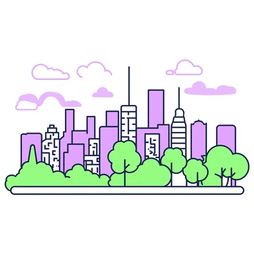 A skyline of a city that forms the shape of a brain