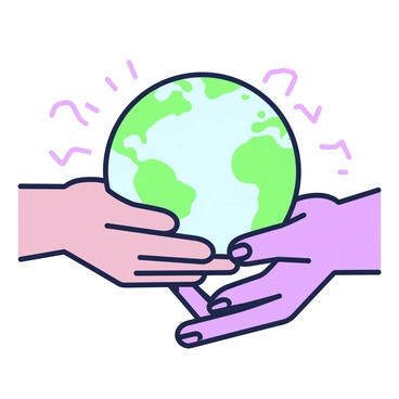 A pair of hands is gently holding a small globe. The globe features a detailed map of the world, with green landmasses and blue oceans visible. The fingers are relaxed, curling softly around the globe, emphasizing its small size. The hands are diverse in skin tone, showcasing a sense of unity and connection. Soft light illuminates the hands and the globe, creating a warm atmosphere. The background is softly blurred to keep the focus on the hands and the globe.