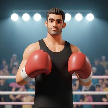 A confident boxer posing with gloves up, ready to take on any challenge