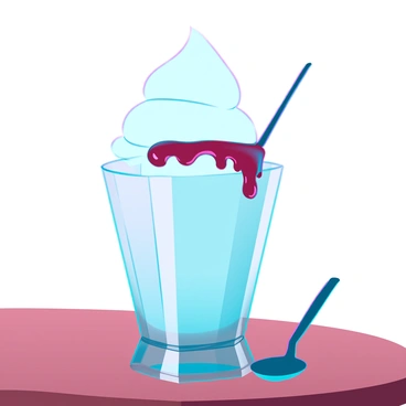 A scoop of creamy vanilla ice cream in a clear glass. The ice cream is smooth and rounded, sitting perfectly in the glass. A rich shot of Baileys is being poured over the top, creating a glossy layer that cascades down the sides of the ice cream. The glass is set on a wooden table, and the light reflects off the Baileys, casting soft shadows. A small spoon is placed next to the glass, invitingly positioned for dessert.