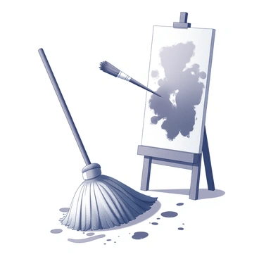 A mop holding a paintbrush, creating a masterpiece on a large canvas