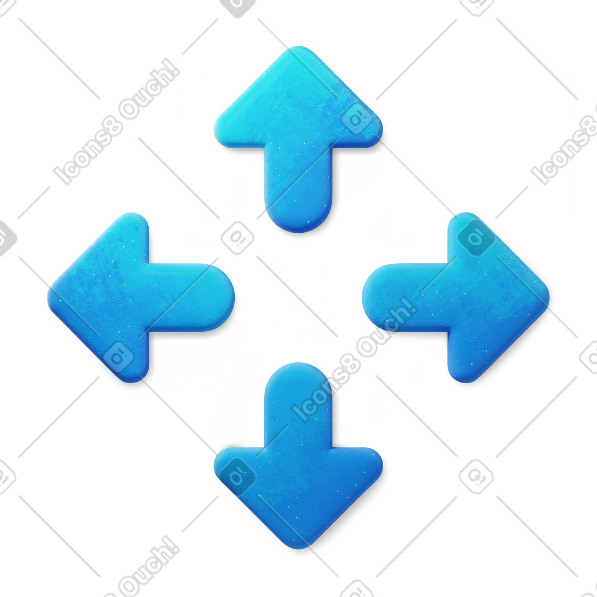 3D Microsoft Fluent illustration 스타일의 Navigation blue arrow symbols indicating movement in four directions 일러스트레이션 PNG, SVG 다운로드