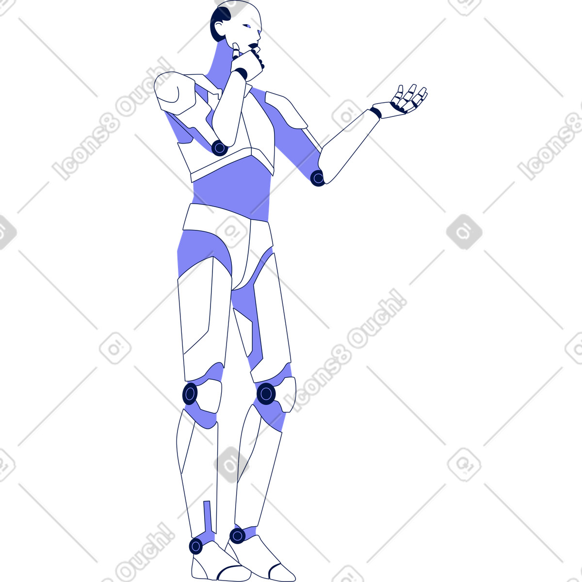 Thoughtful robot illustration in Glow style download in PNG, SVG