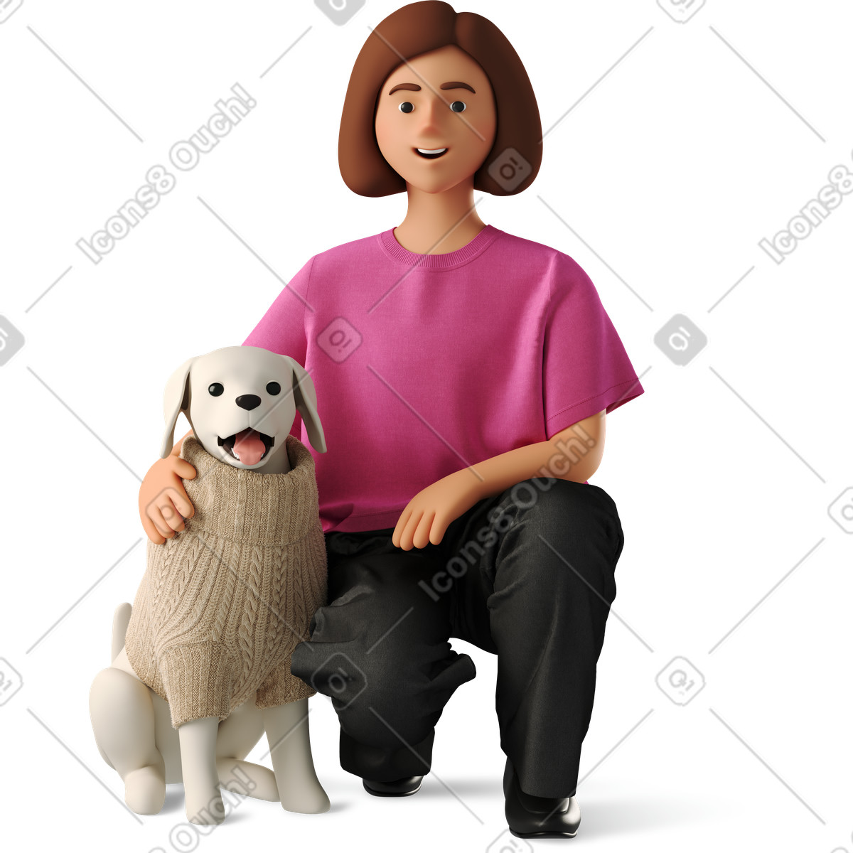 Ilustración Young woman sitting with dog en estilo 3D Business a descargar en PNG y SVG
