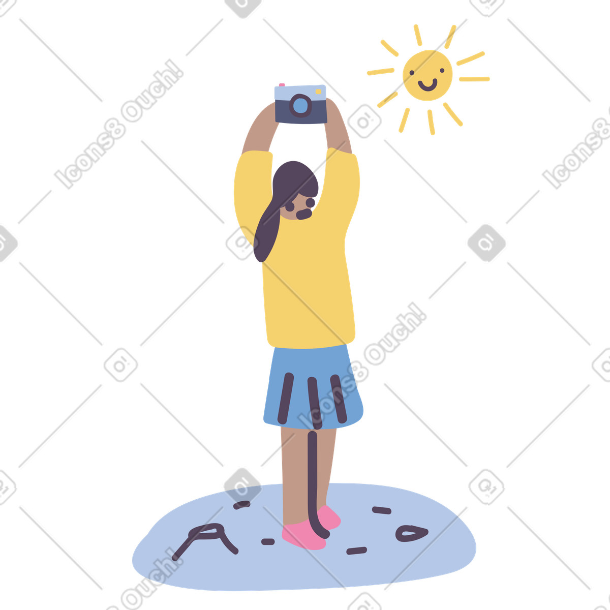 Woman with camera taking photos of the sun illustration in Pluto style download in PNG, SVG