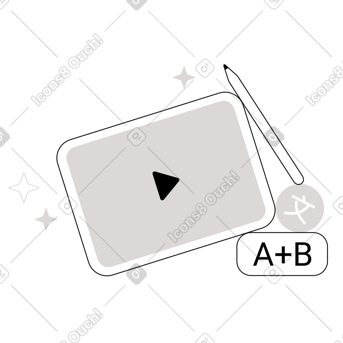 Video lesson on tablet screen, Educational technology and digital learning illustration in Shade style download in PNG, SVG