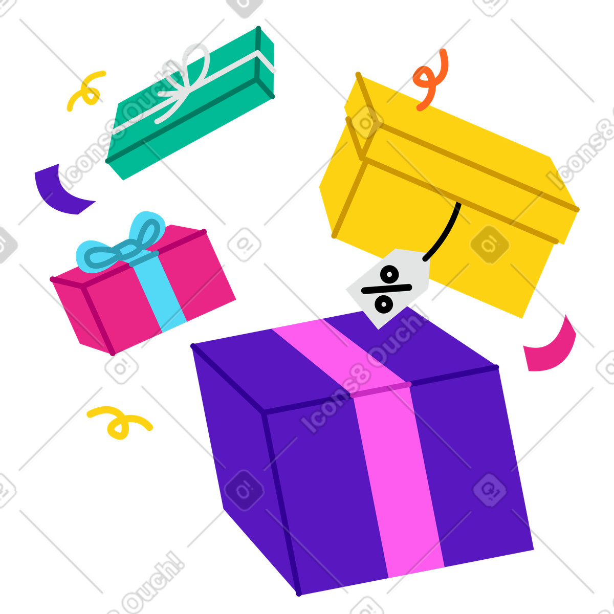 Ilustración animada Regalos y ofertas especiales en rebajas navideñas. estilo Active a descargar GIF, Lottie (JSON), AE