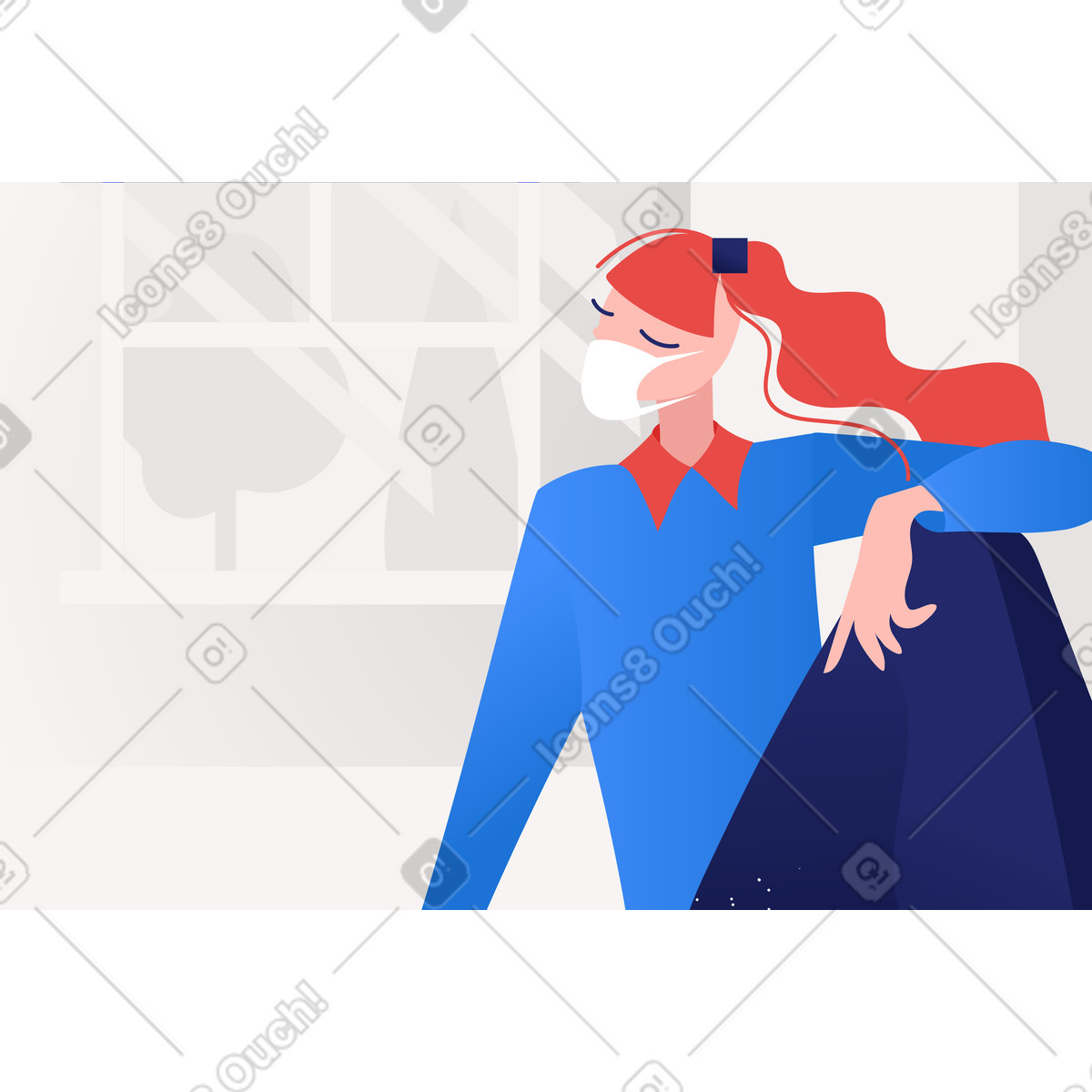 Ilustração de Mulher com máscara facial fica em casa e se isola no estilo Clip para baixar PNG, SVG