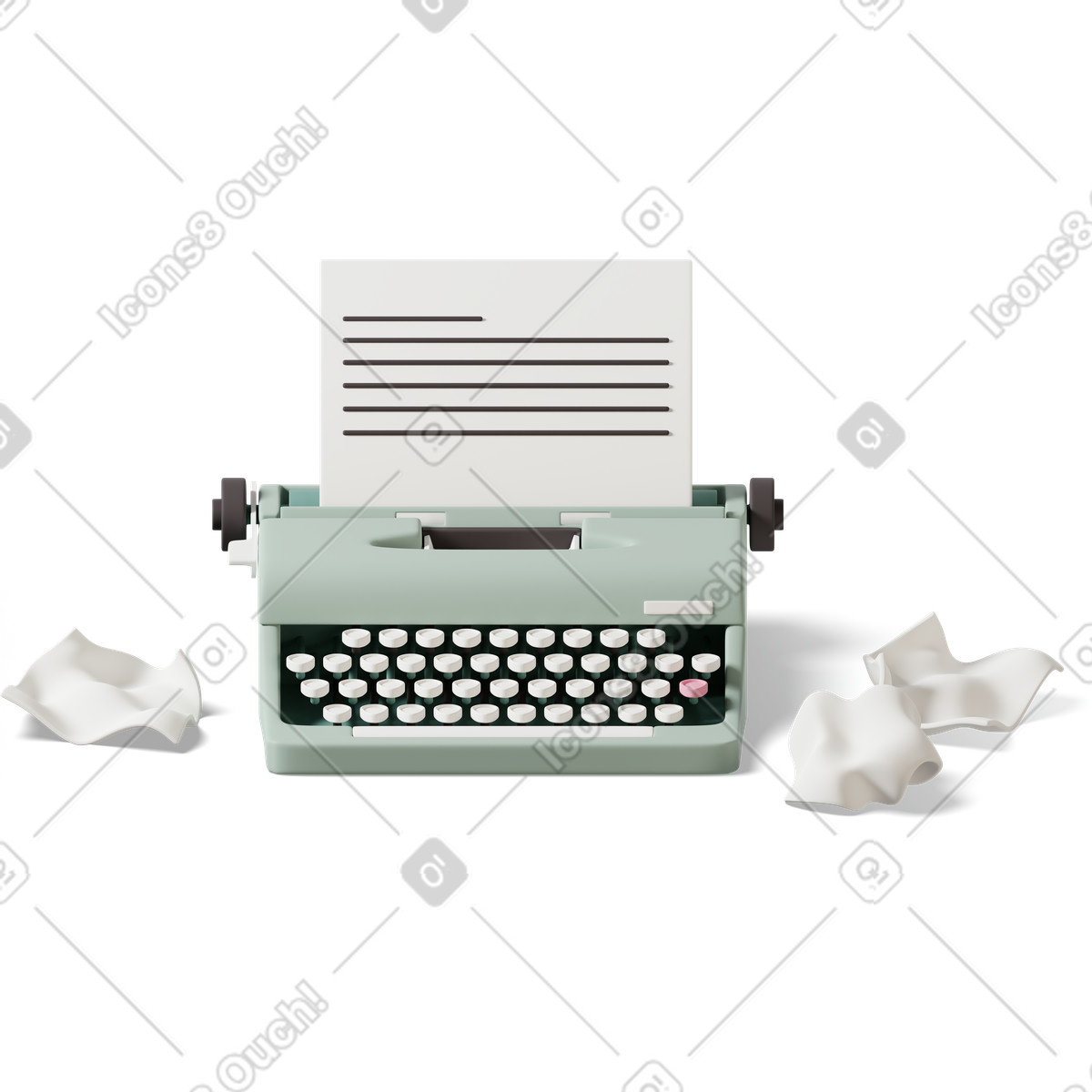 Иллюстрация Green typewriter with blank paper, vintage writing and creativity в стиле 3D Casual life — скачать в форматах PNG, SVG