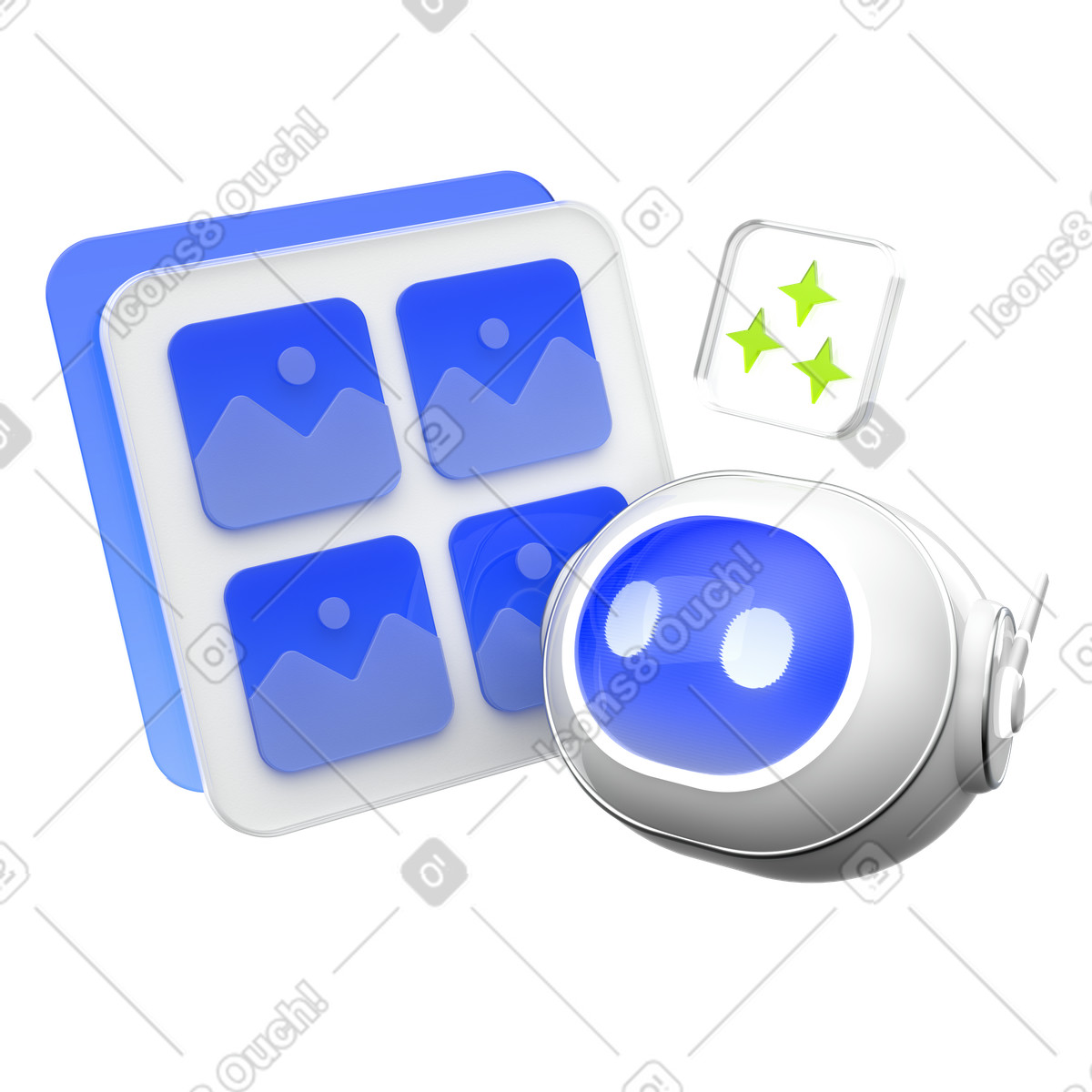 Ilustración Asistente digital generador de imágenes, concepto generación automatizada imágenes en estilo 3D Enterprise a descargar en PNG y SVG