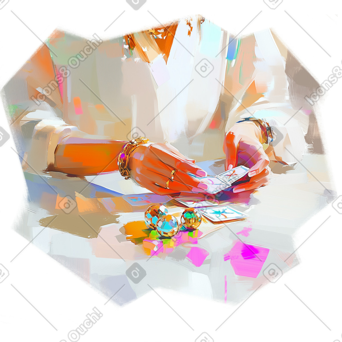 Oil painting of female fortune teller laying out cards illustration in Pictorial style download in PNG, SVG