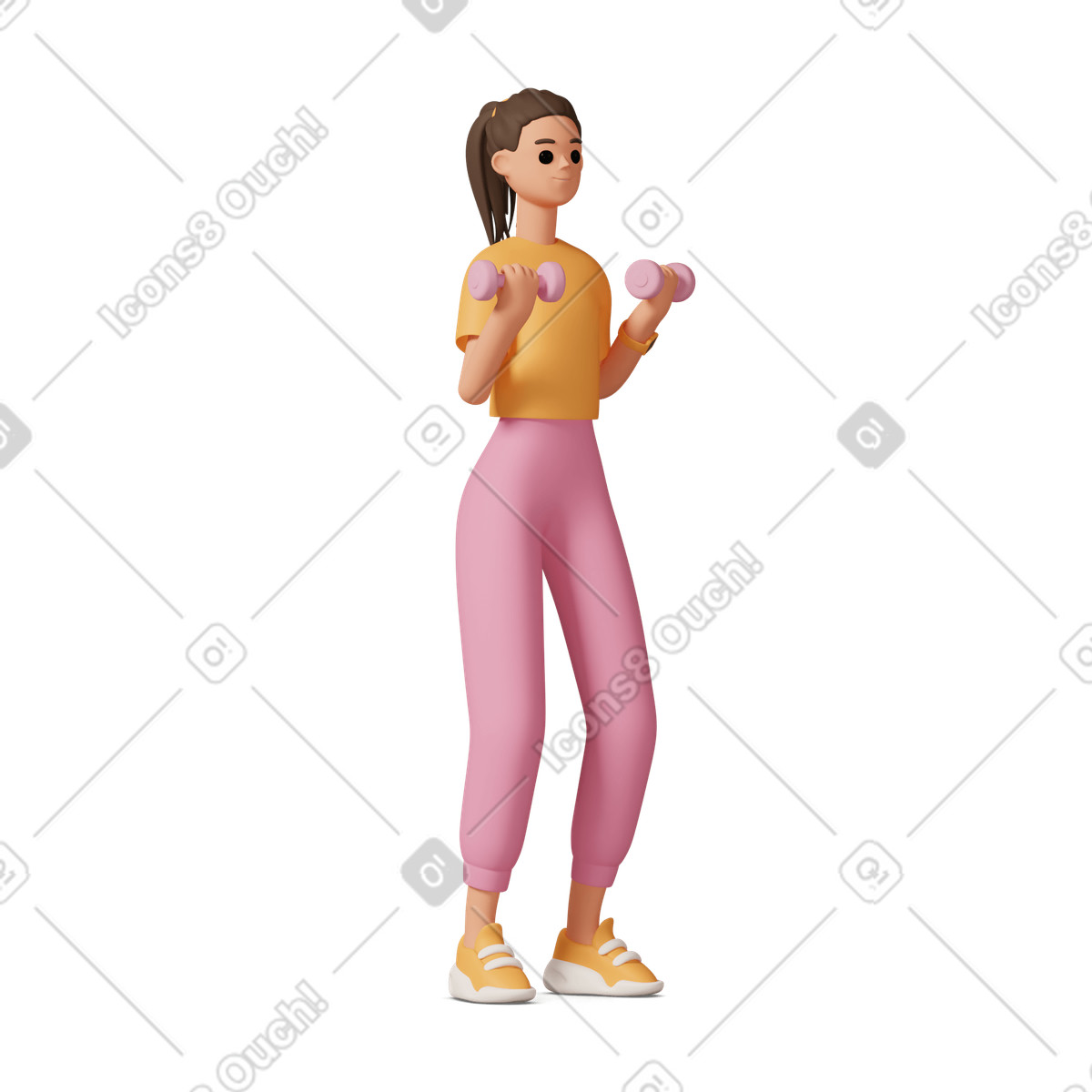 3D Casual life スタイルの Girl does sports with dumbbells のイラストをPNG、SVG形式でダウンロード