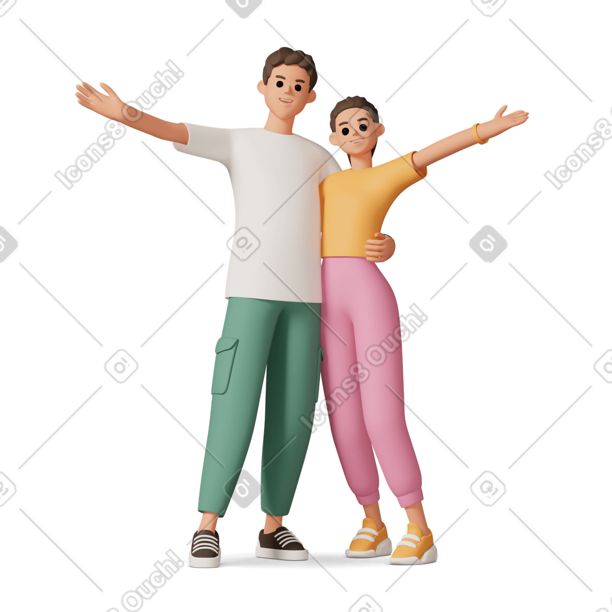 Ilustração de Joyful man and woman em no estilo 3D Casual life para baixar em PNG, SVG