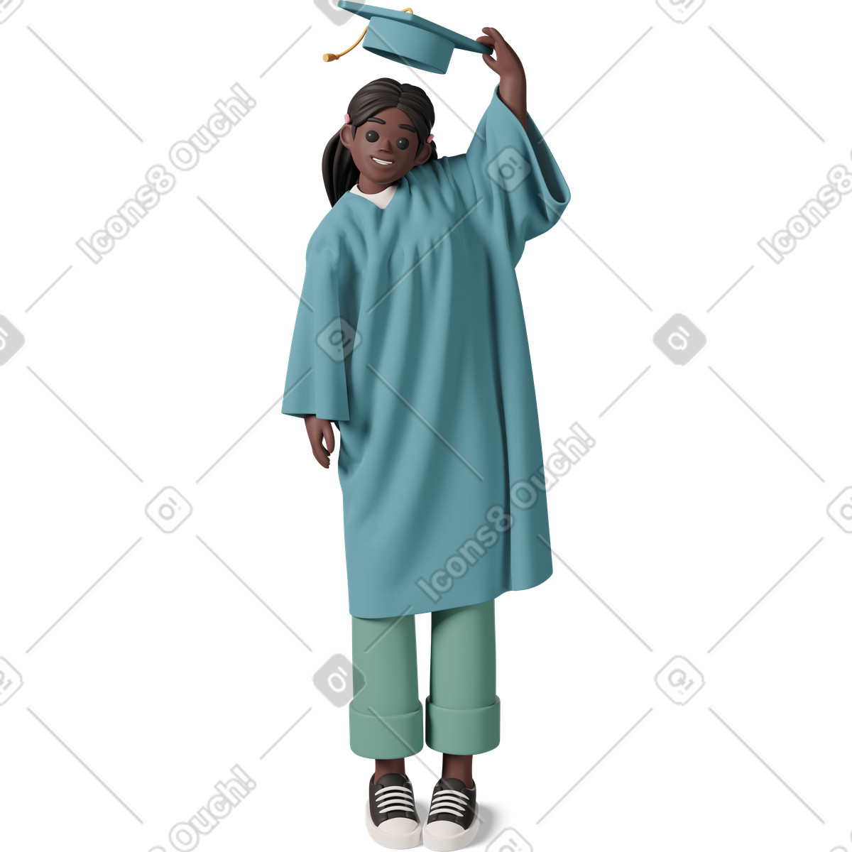 Graduate girl holding cap-Illustration im 3D Casual life-Stil als Download in PNG, SVG