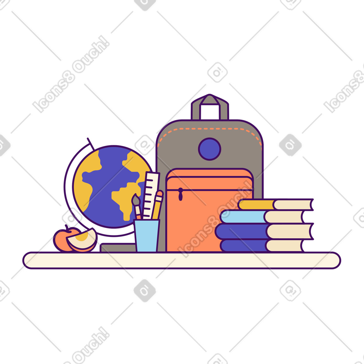 Back to school items for studying illustration clipart GIF graphics download