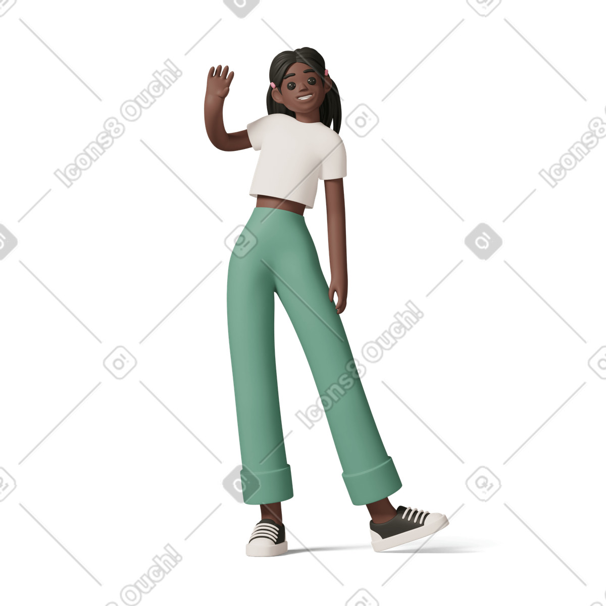 Young black woman illustration in 3D Casual life style download in PNG, SVG