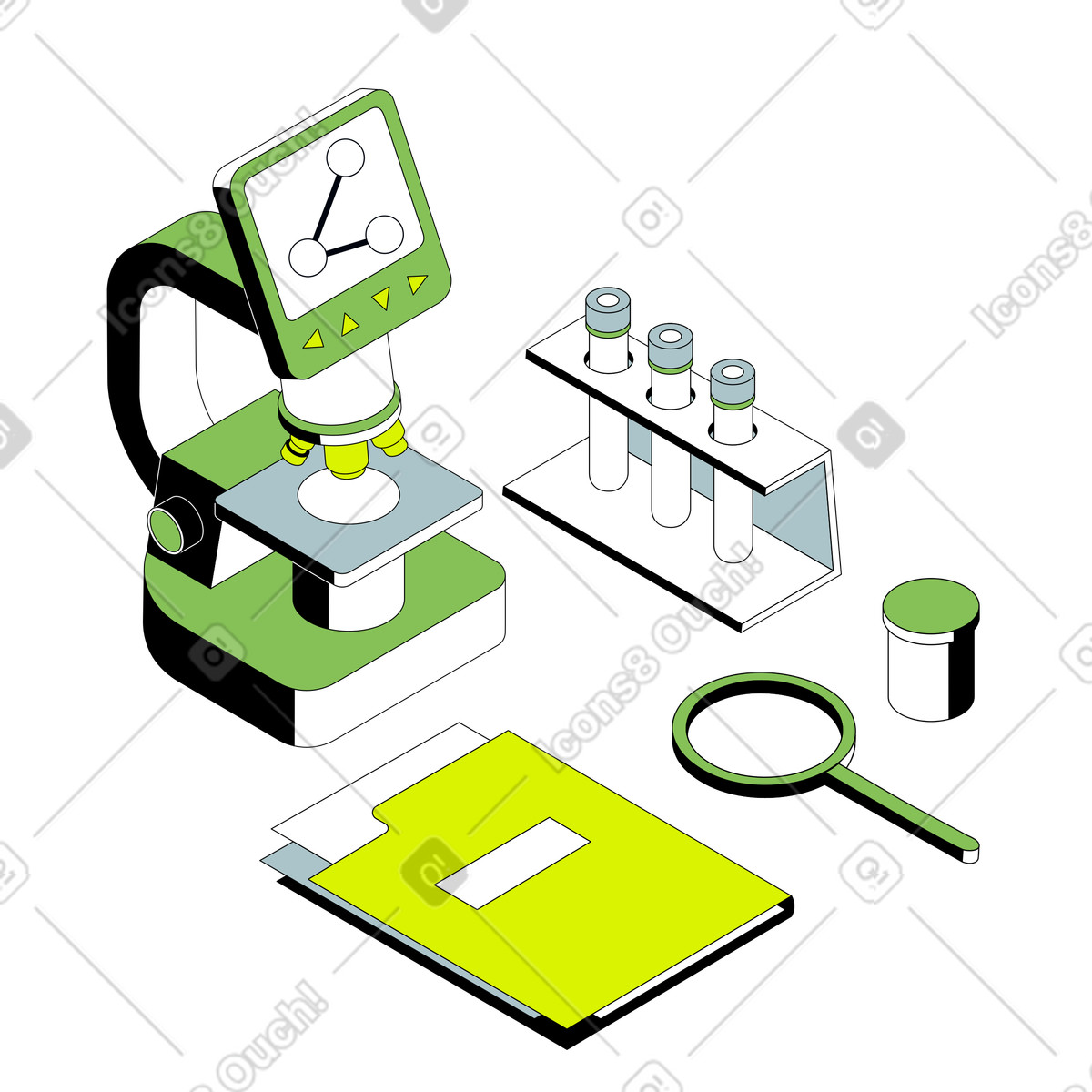 Development of drugs and clinical trial illustration in Isometric style download in PNG, SVG