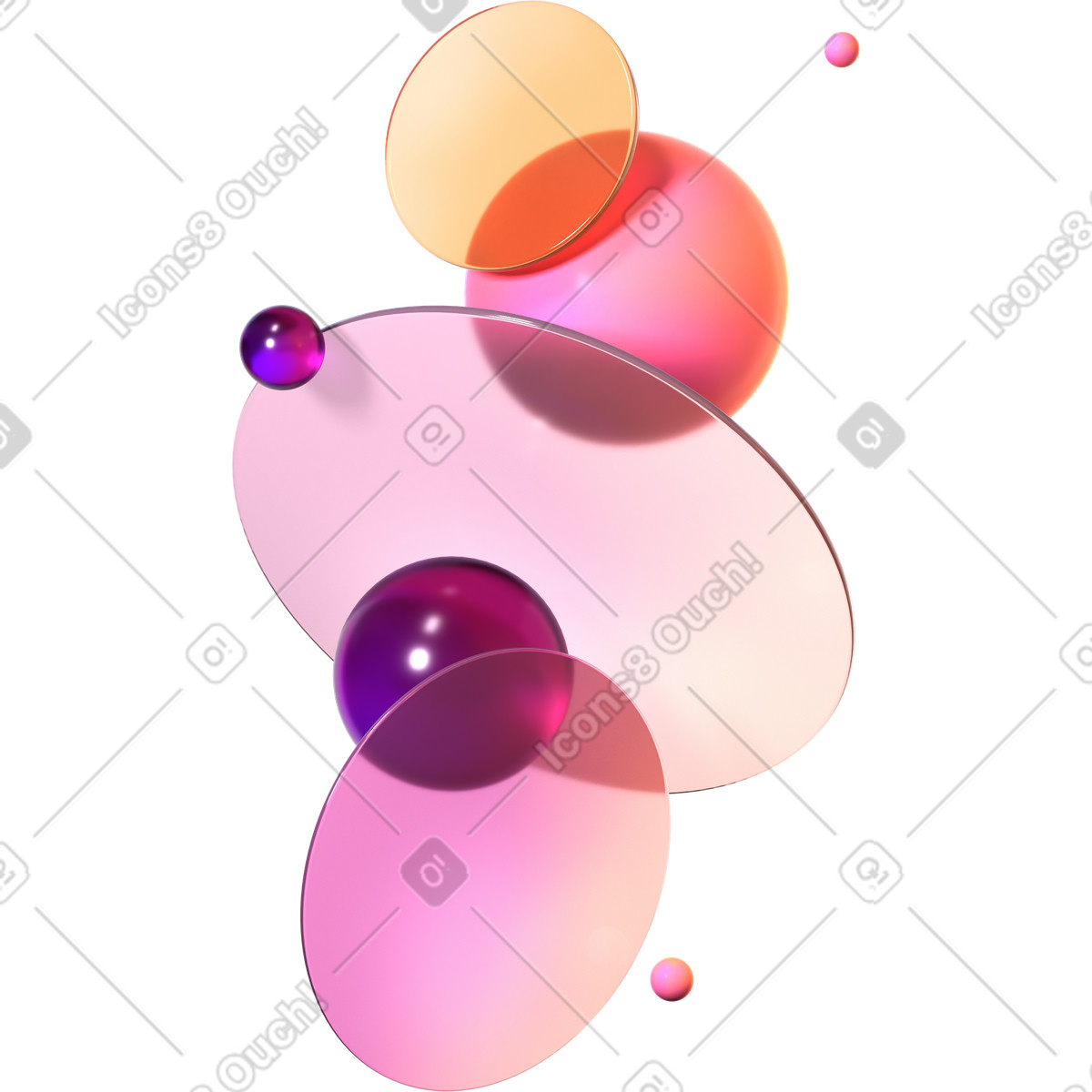 Compostition of transparent lenses and glossy spheres illustration in 3D Glassy style download in PNG, SVG