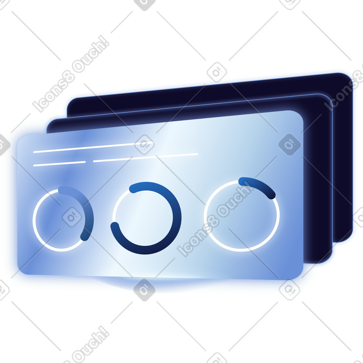 Blue dashboard card with ring charts-Illustration im Dimension-Stil als Download in PNG, SVG