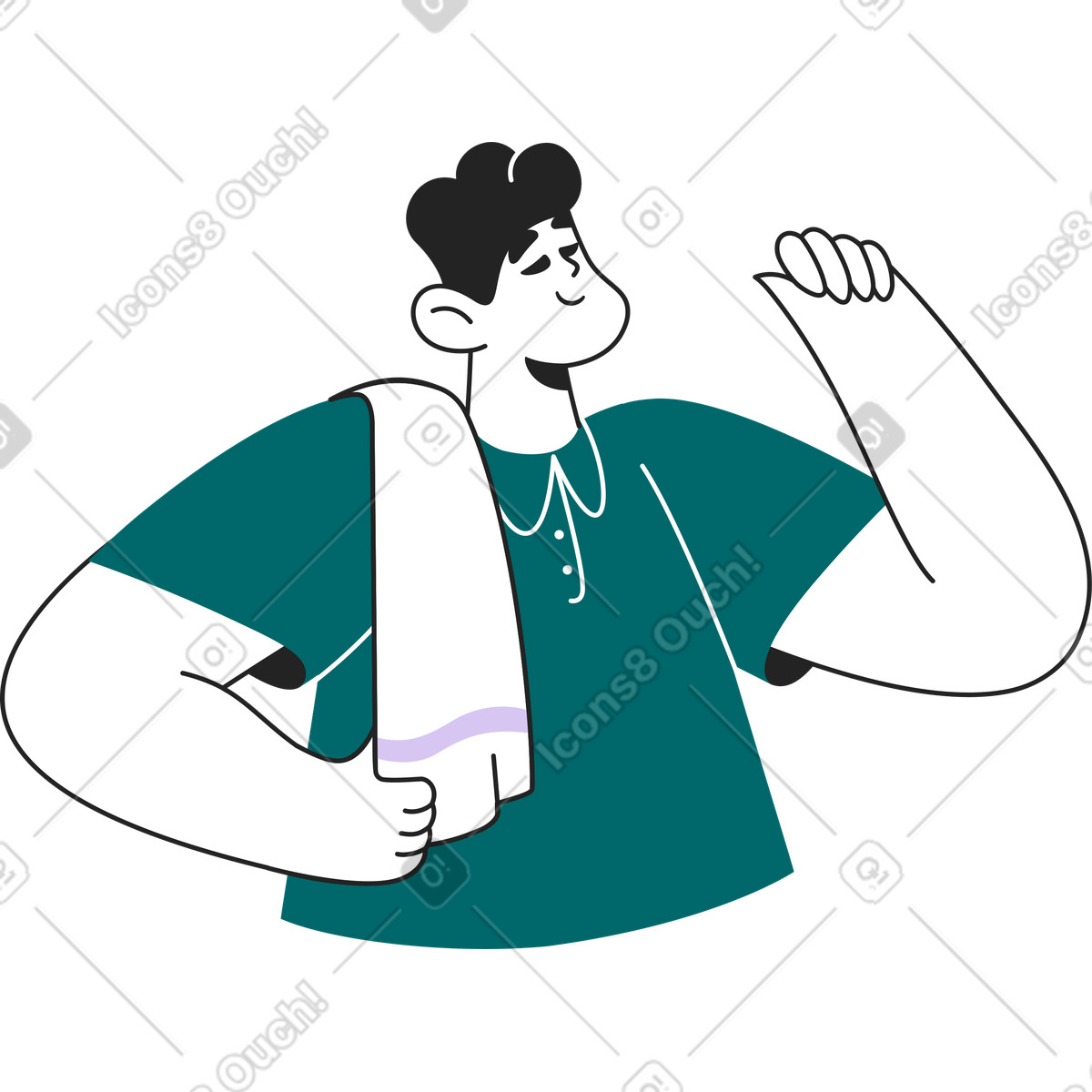 Sammy Line スタイルの 肩にタオルを巻いた男性 のイラストをPNG、SVG形式でダウンロード