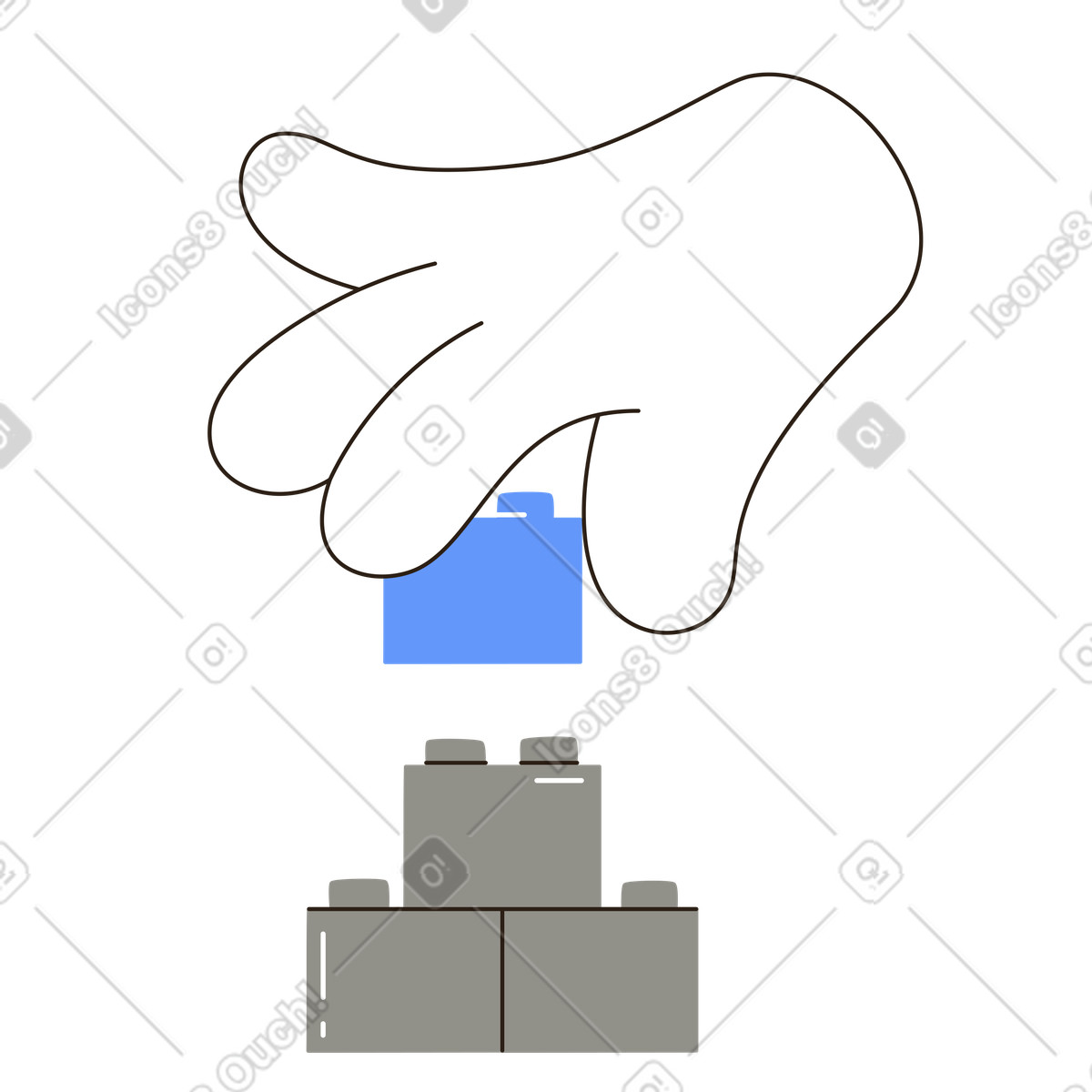 Hand placing final block on stack, Project completion and process improvement illustration in Plain style download in PNG, SVG