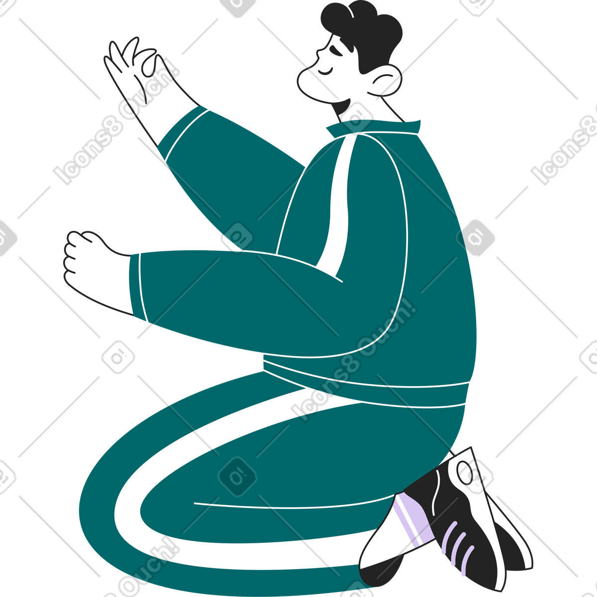 Mann hockt im trainingsanzug-Illustration Sammy Line-Stil als Download in PNG, SVG
