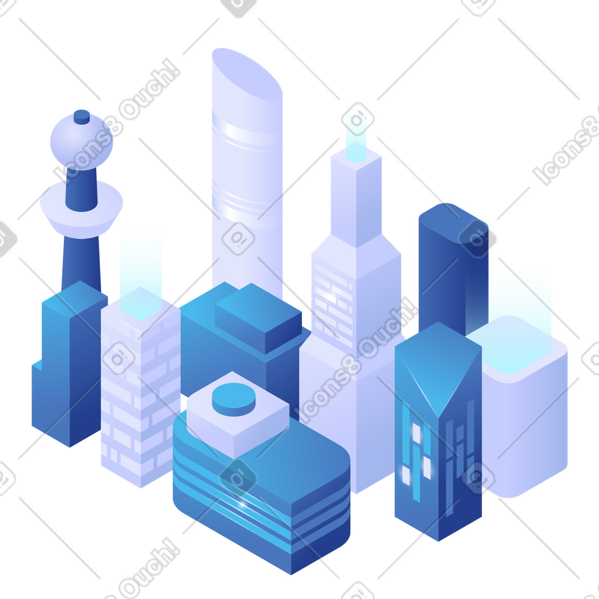 Isometric cityscape with tall buildings, modern city planning illustration in Quantum style download in PNG, SVG