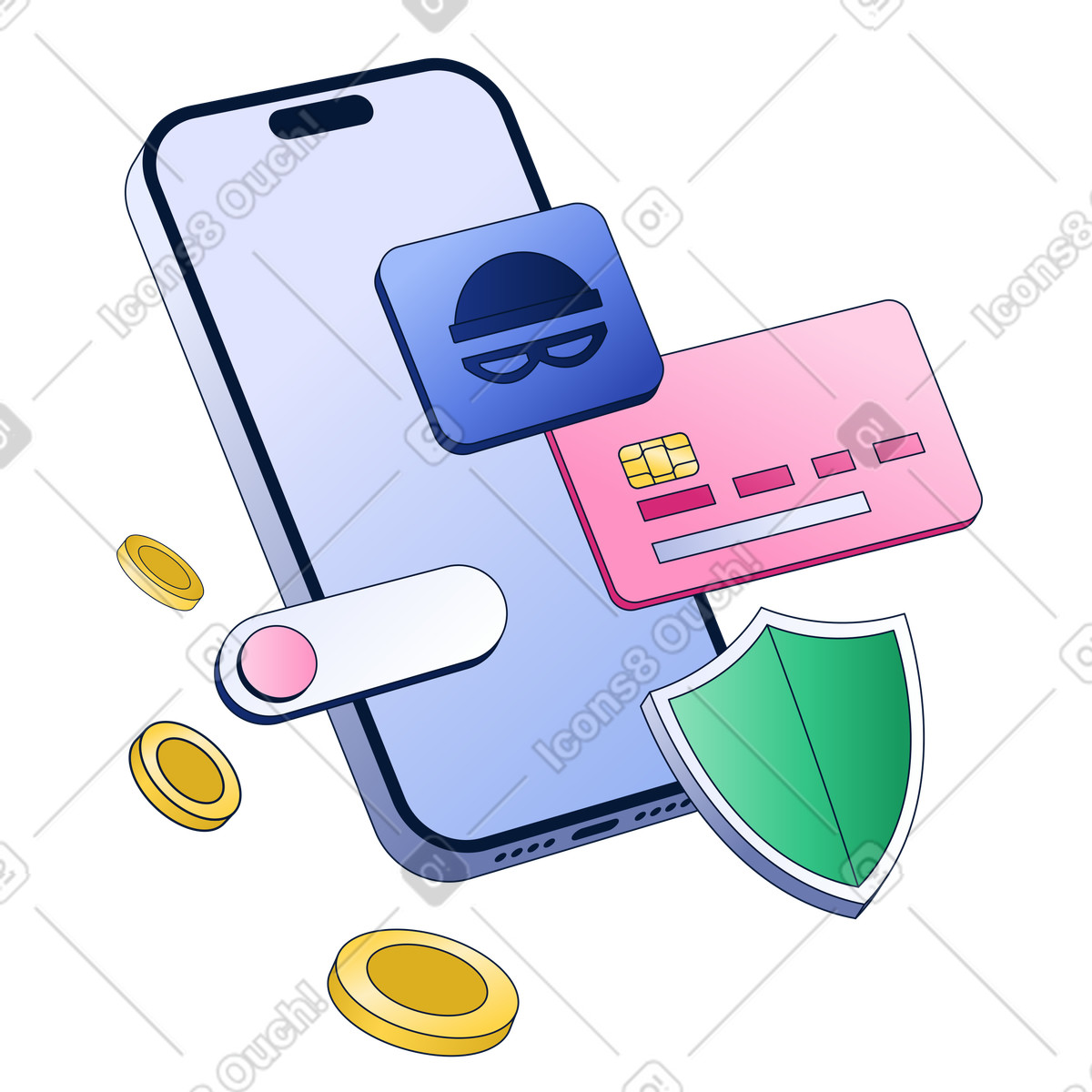 Money protection and theft prevention on phone illustration in Neat style download in PNG, SVG
