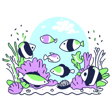 A school of tropical fish is swimming through a coral reef. The fish have a variety of shapes and sizes, with distinct patterns on their bodies. Some fish are darting playfully among the corals, while others are gliding gracefully near the surface of the water. The coral formations are diverse, featuring branching corals and large sea fans. Sunlight filters through the water, creating patterns on the sandy ocean floor below. Small invertebrates are nestled among the corals, adding to the vibrant underwater scene.