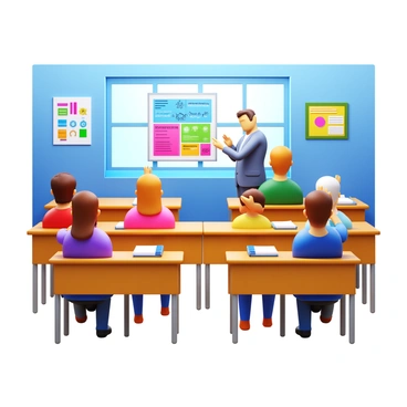 A classroom setting with wooden desks arranged in rows. A teacher stands at the front, pointing at a colorful poster that illustrates "antigens" in bright colors. Students are seated at their desks, attentively looking at the teacher and the visual aids. Some students have notebooks open, taking notes, while others have raised hands. The classroom walls are adorned with educational posters and charts. A large window lets in natural light, highlighting the engagement in the room.
