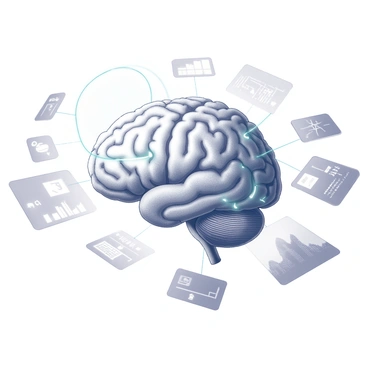 A futuristic brain with digital interfaces and holographic displays