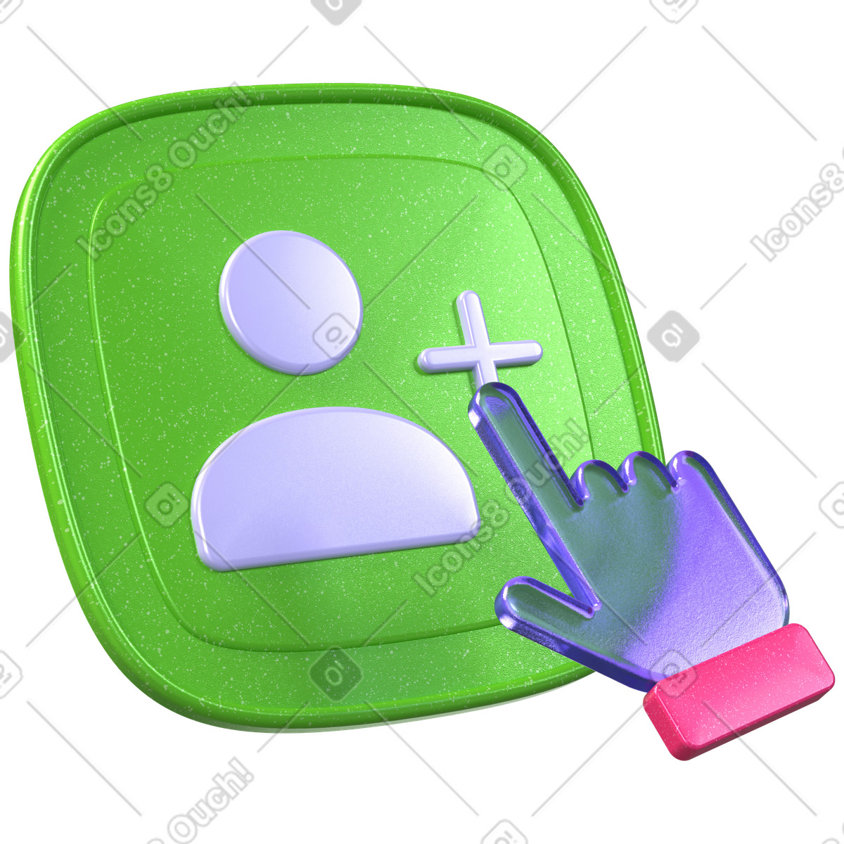 Green add user profile button, account creation and new member registration illustration in 3D Boost style download in PNG, SVG