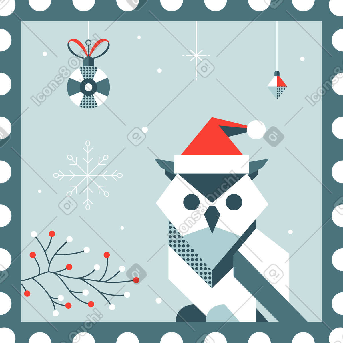 下载 Nordic 风格的 邮票猫头鹰 插画，支持 PNG、SVG 格式