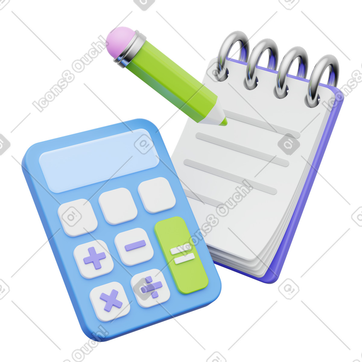 Calculator and notepad, study tools, educational resources for math and note-taking illustration in PNG, SVG