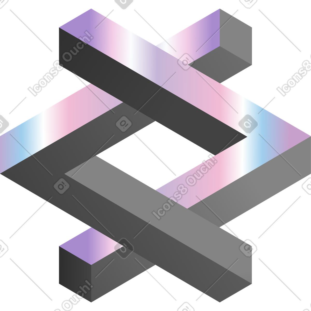 Iridescent geometric structure with optical illusion illustration in PNG, SVG
