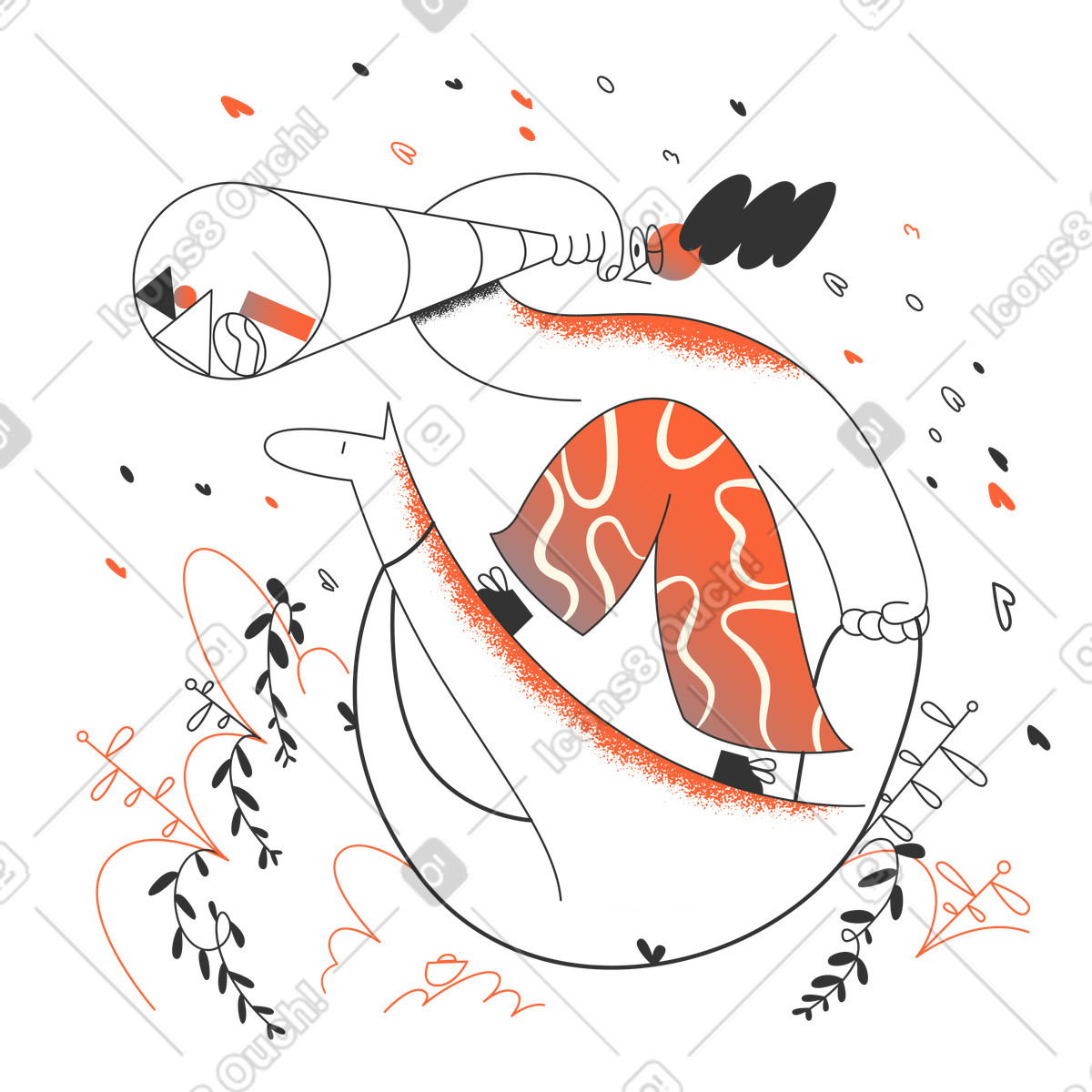 Woman holding a spyglass and searching for something illustration in PNG, SVG