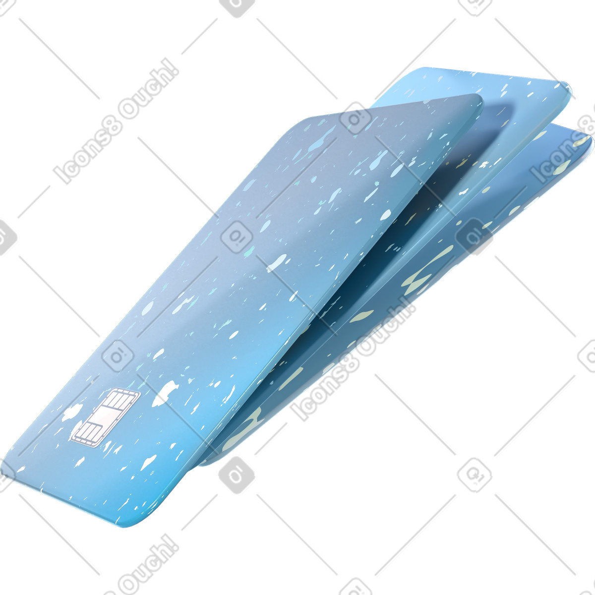 Three monochrome plastic cards illustration in 3D Glassy style download in PNG, SVG