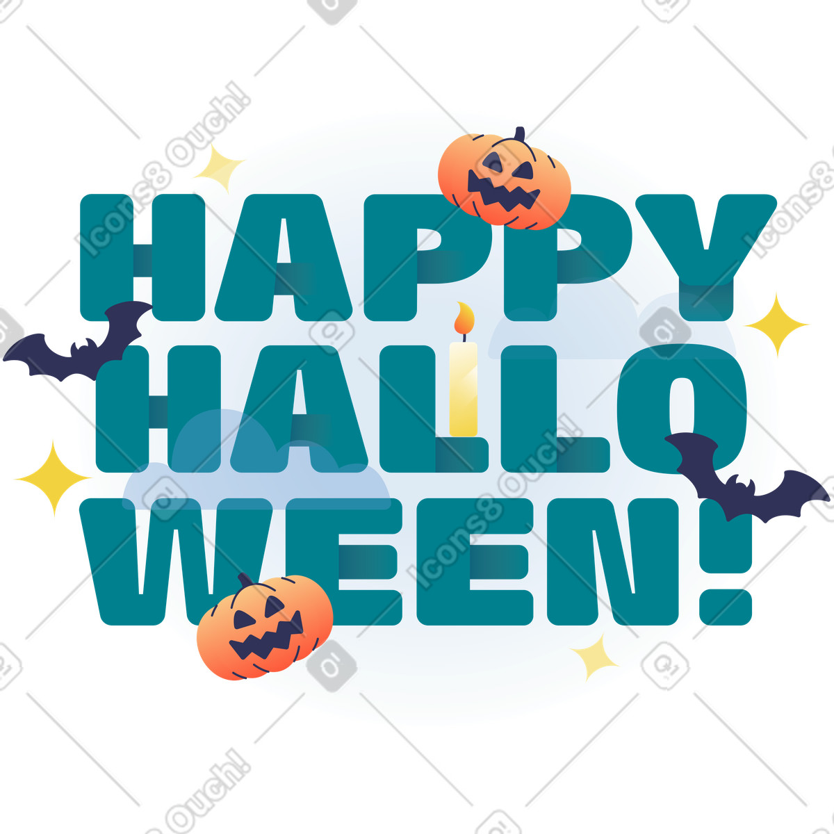 Иллюстрация Надпись happy halloween с текстом из тыкв и летучих мышей в стиле Beam — скачать в форматах PNG, SVG