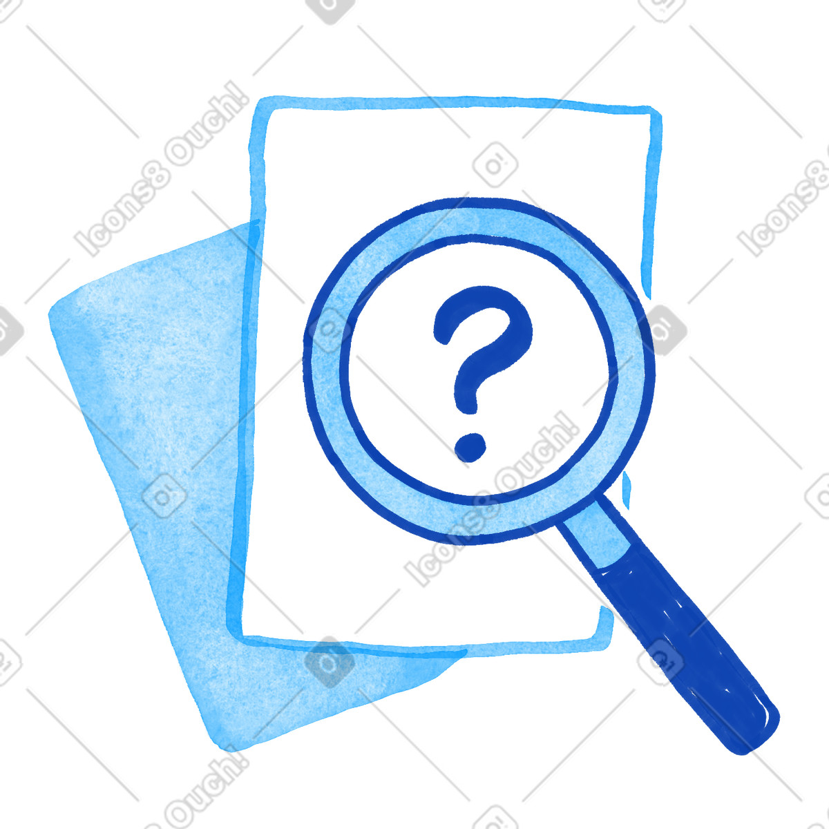 Tint スタイルの Information search question mark under magnifying glass on document のイラストをPNG、SVG形式でダウンロード