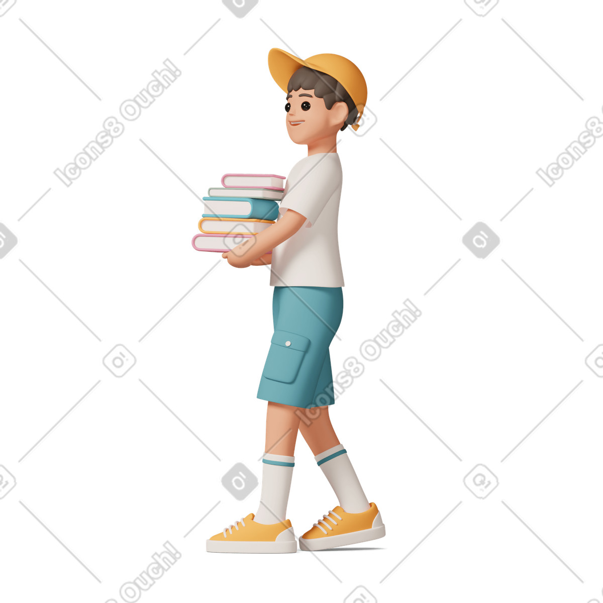 Boy carrying books illustration in 3D Casual life style download in PNG, SVG