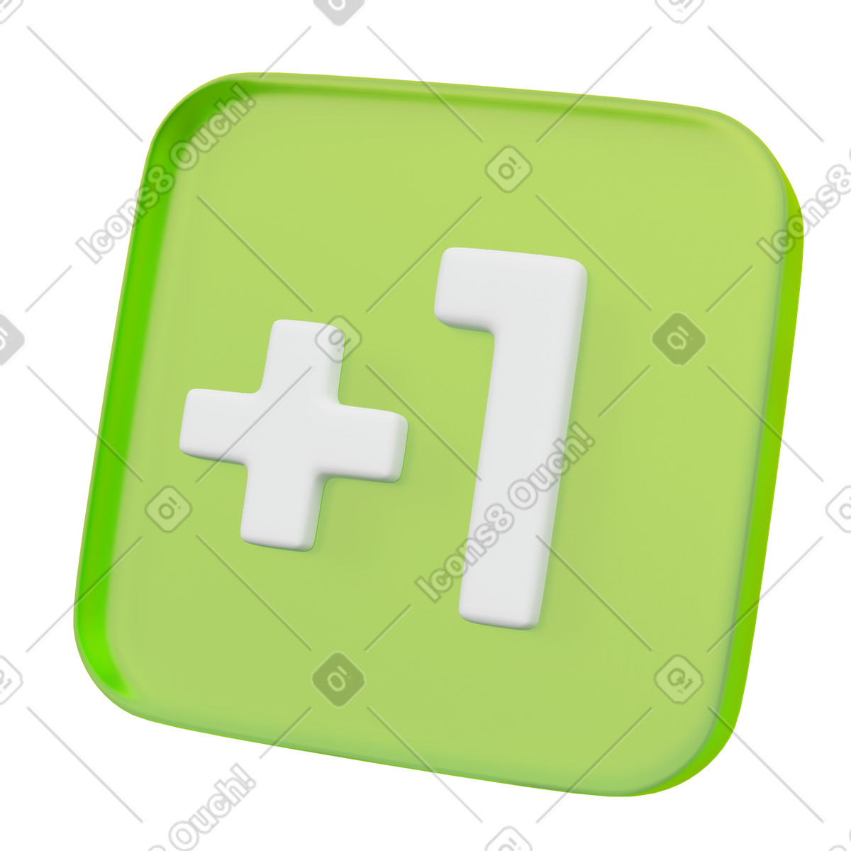 Green glass plus one counter badge icon illustration in 3D Playful style download in PNG, SVG