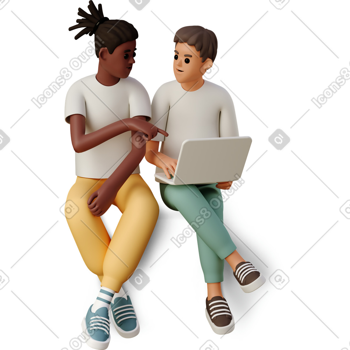3D Casual life 스타일의 Two young men with laptop 일러스트레이션 PNG, SVG 다운로드