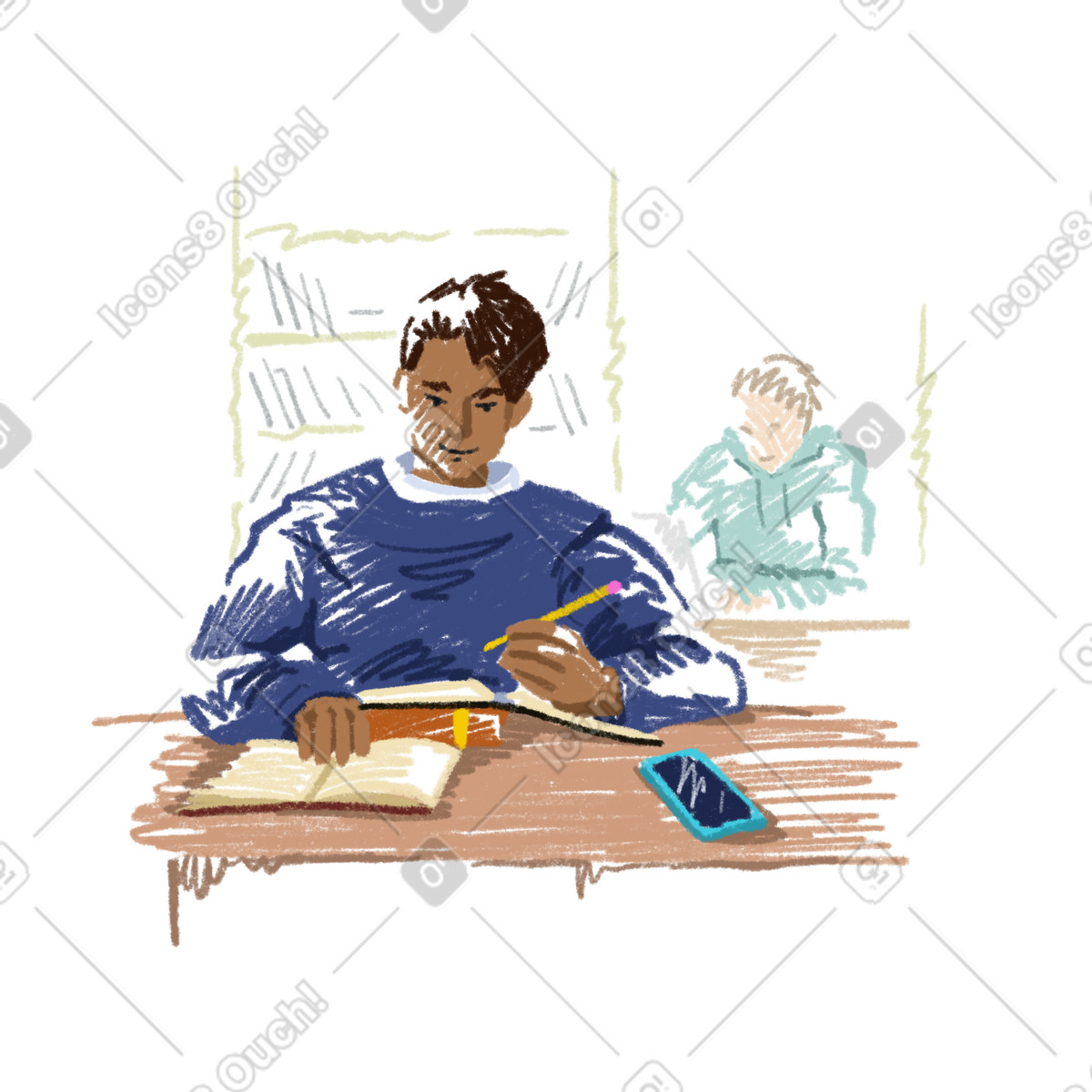 Young man studying in classroom illustration university vector clipart images