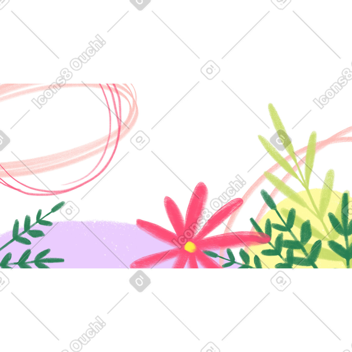 Doodle スタイルの 繊細な色合いの花と抽象的な背景 のイラストをPNG、SVG形式でダウンロード