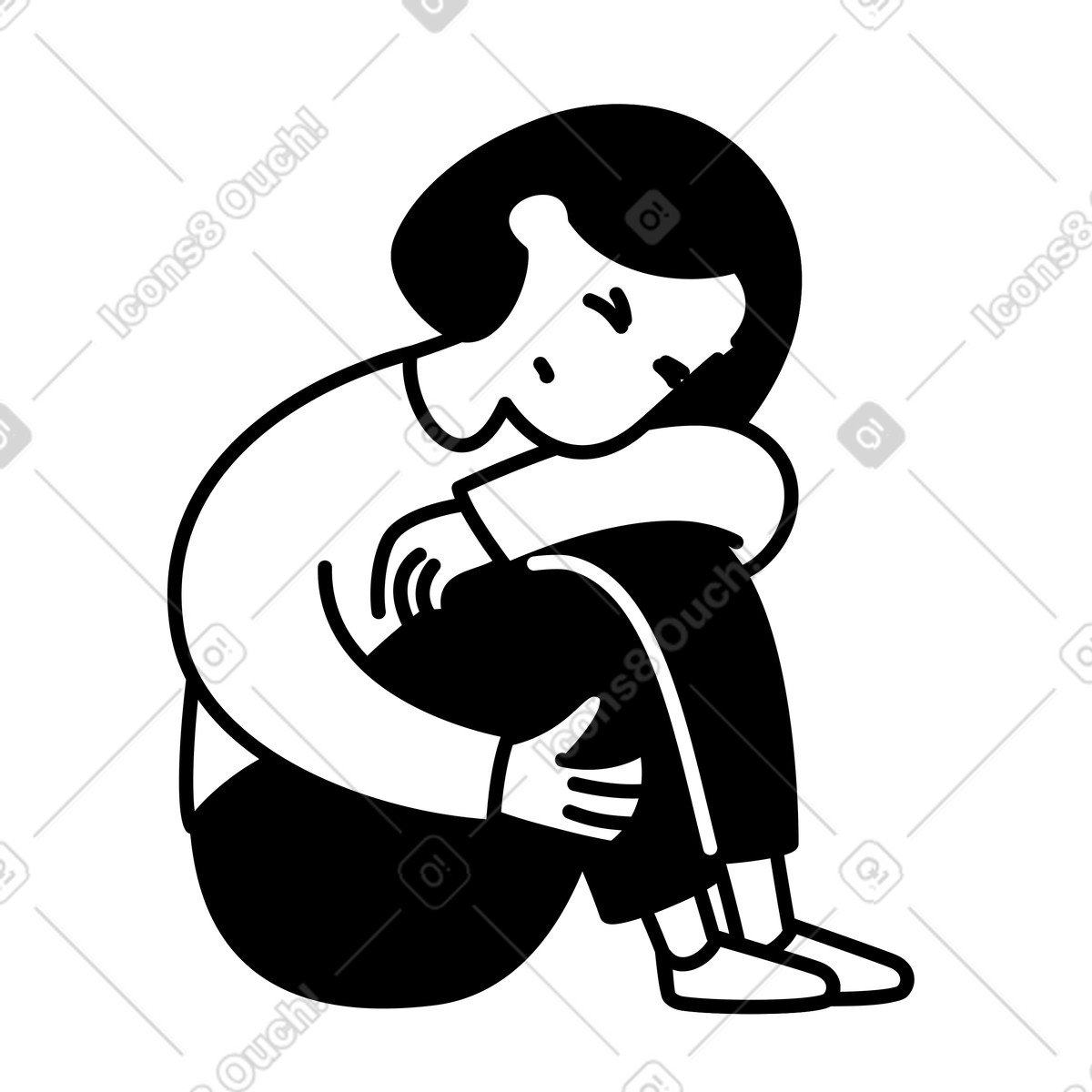 下载 Notion Line Art 风格的 Anxiety hugging knees sitting alone expressing overwhelmed mental health struggle 插画，支持 PNG、SVG 格式